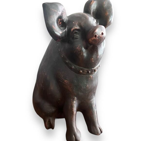Curious Pig Heavy Resin Medium Statue Sculpture Rustic Farmhouse Decor 11 In. - Picture 2 of 8